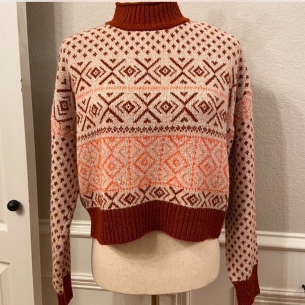 AMERICAN EAGLE mock neck Aztec geometric sweater S Norwegian nordic